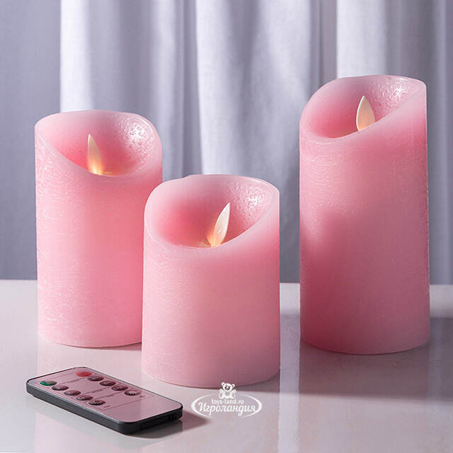 Набор свечей с имитацией пламени Ленорра Magic Flame 10-15 см, 3 шт, розовые, с пультом управления Peha