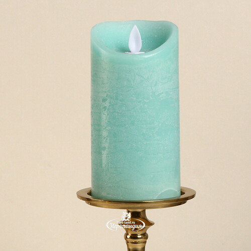 Светодиодная свеча с имитацией пламени 15 см, мятная восковая, батарейка Peha