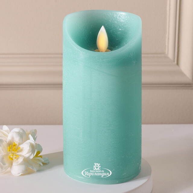 Светодиодная свеча с имитацией пламени 15 см, темно-мятная восковая, батарейка Peha (Пеха)