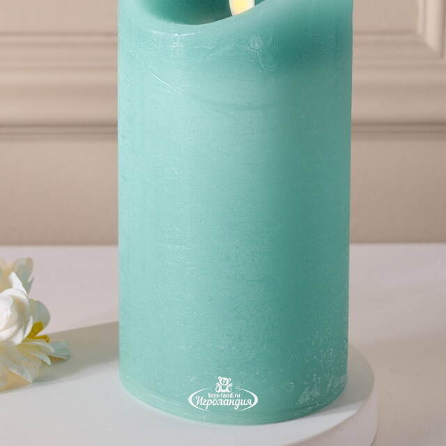 Светодиодная свеча с имитацией пламени 15 см, темно-мятная восковая, батарейка Peha (Пеха)