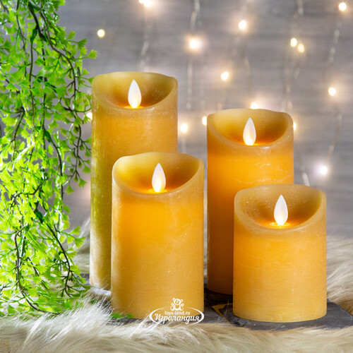 Светодиодная свеча с имитацией пламени 18 см, охровая восковая Peha