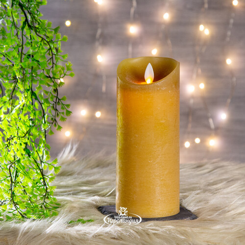 Светодиодная свеча с имитацией пламени 18 см, охровая восковая Peha