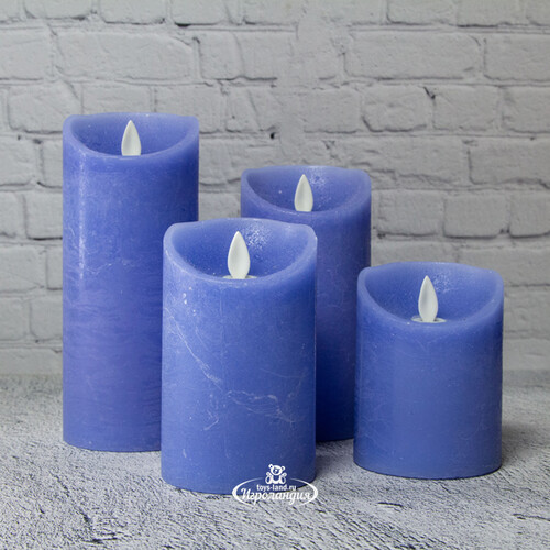 Светодиодная свеча с имитацией пламени 18 см, синяя восковая, батарейка Peha