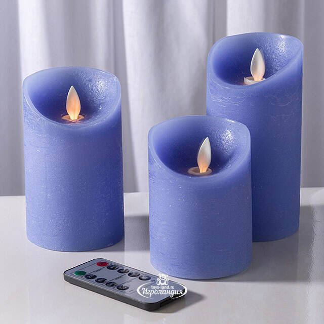 Набор свечей с имитацией пламени Ленорра Magic Flame 10-15 см, 3 шт, синие, с пультом управления Peha