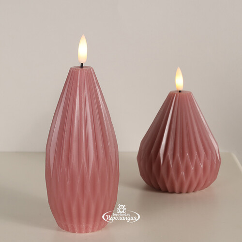 Светодиодная свеча с имитацией пламени Грацио 15 см темно-розовая, на батарейках Peha