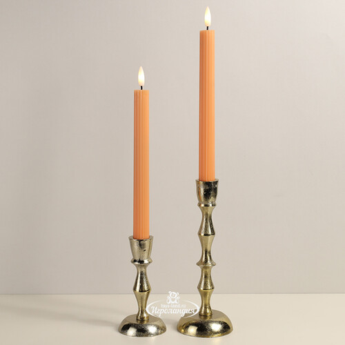 Столовая светодиодная свеча с имитацией пламени Грацио 26 см 2 шт оранжевая, на батарейках, таймер Peha