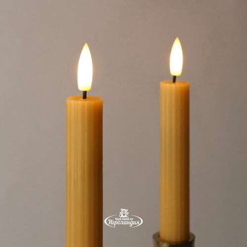 Столовая светодиодная свеча с имитацией пламени Грацио 15 см 2 шт желтая, на батарейках, таймер Peha