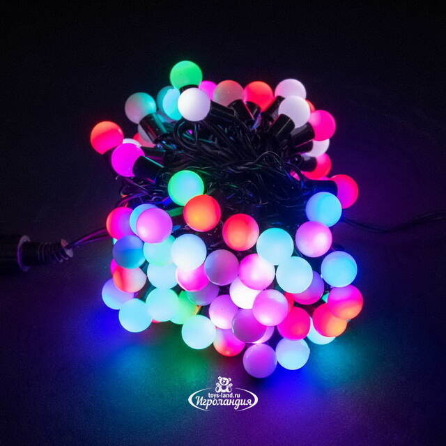 Светодиодная гирлянда Мультишарики 18 мм 100 RGB LED ламп 10 м, черный ПВХ, соединяемая, IP44 BEAUTY LED