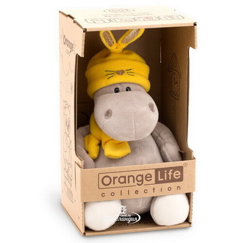 Мягкая игрушка Бегемот Мотя: Шапка Зайчонок 20 см, Orange Life Orange Toys