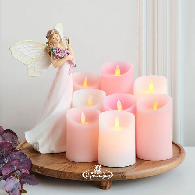 Светодиодная свеча с имитацией пламени 18 см, розовая восковая, батарейка Peha