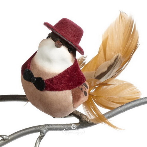Елочная игрушка Птичка Омбранто в рубиновой накидке 18 см, клипса Goodwill