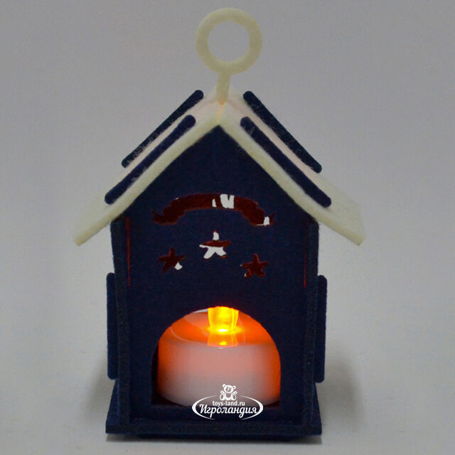 Новогодний Фонарик из фетра - Огни Лапландии 9 см, синий Due Esse Christmas (Ду Эссе Кристмас)
