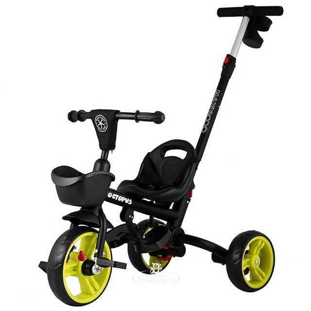 Трехколесный велосипед с ручкой Maxiscoo Octopus 8"/10" салатовый Maxiscoo (Максику)