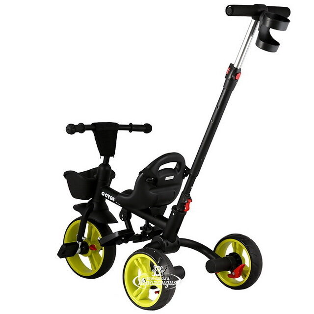 Трехколесный велосипед с ручкой Maxiscoo Octopus 8"/10" салатовый Maxiscoo (Максику)