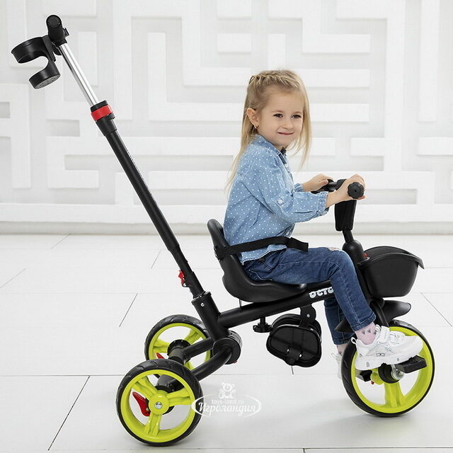 Трехколесный велосипед с ручкой Maxiscoo Octopus 8"/10" салатовый Maxiscoo (Максику)