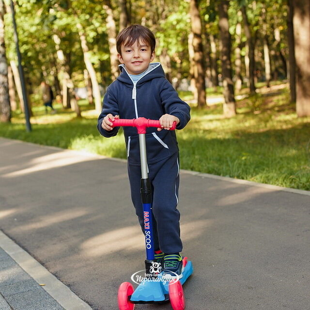 Трехколесный самокат Maxiscoo Baby Delux голубой, светящиеся колeса 135/80 мм, до 50 кг Maxiscoo