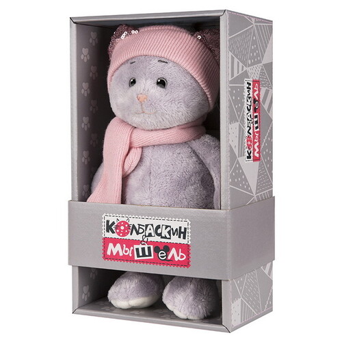 Мягкая игрушка Кошка Мышель в розовом шарфе и шапочке 20 см Maxitoys