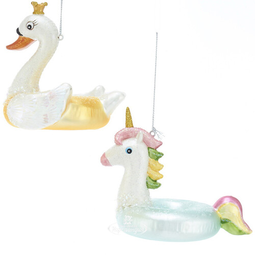 Ёлочная игрушка Круг для плавания - Солнечный лебедь 10 см, подвеска Kurts Adler
