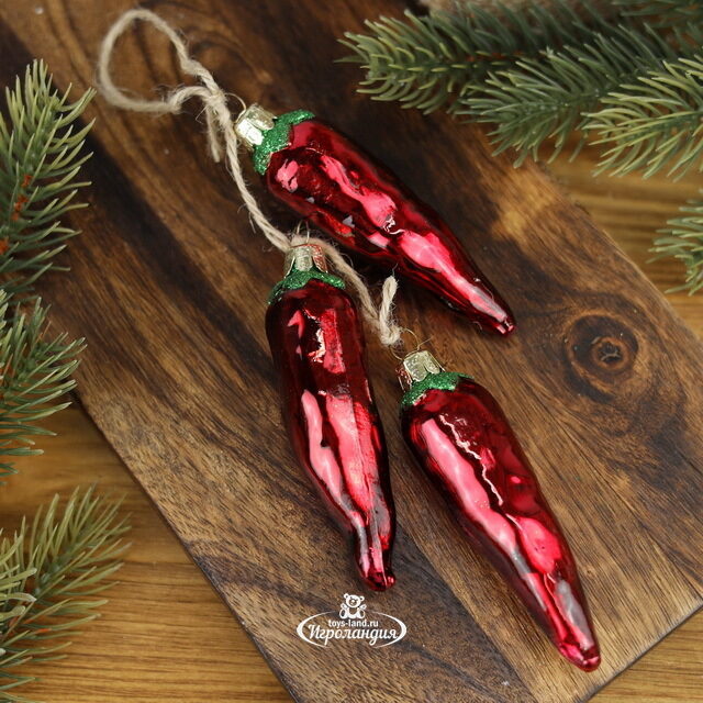 Стеклянная елочная игрушка Peperoncino 11 см, подвеска Kurts Adler