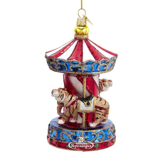 Стеклянная елочная игрушка Тигр - Circus Carousel 14 см, подвеска Kurts Adler