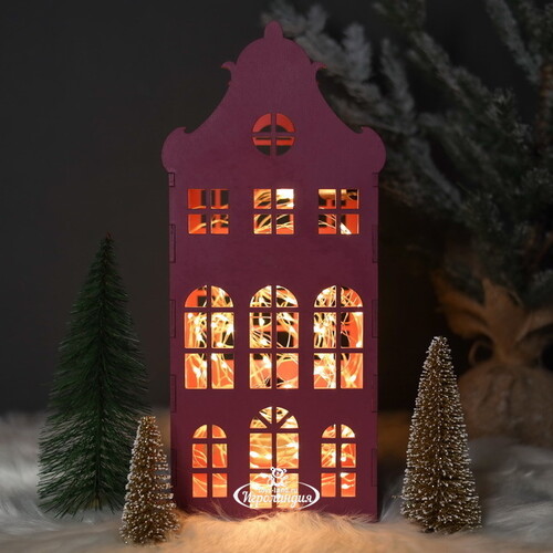 Домик с подсветкой Амстердам 37 см малиновый Christmas Apple