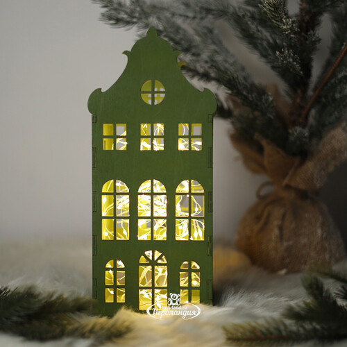 Домик с подсветкой Амстердам 27 см светло-зеленый Christmas Apple