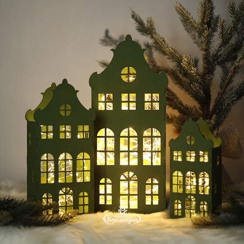 Домик с подсветкой Амстердам 37 см светло-зеленый Christmas Apple