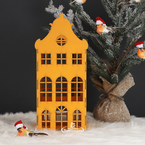 Домик с подсветкой Амстердам 37 см оранжевый Christmas Apple