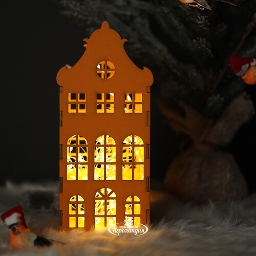Домик с подсветкой Амстердам 27 см оранжевый Christmas Apple