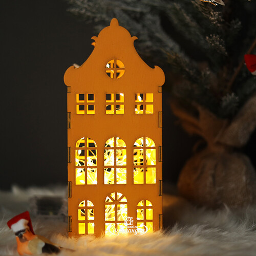Домик с подсветкой Амстердам 27 см оранжевый Christmas Apple