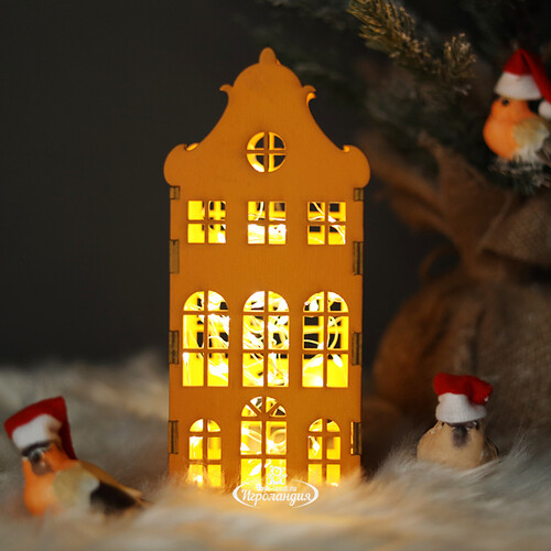 Домик с подсветкой Амстердам 20 см оранжевый Christmas Apple