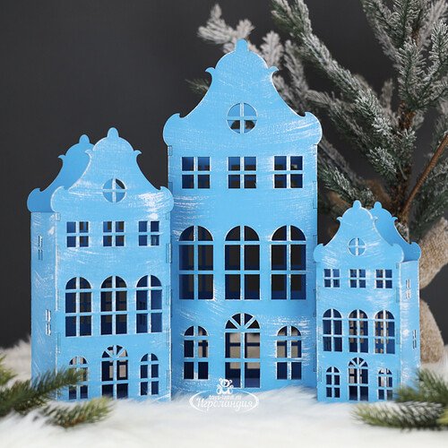 Домик с подсветкой Амстердам 27 см голубой Christmas Apple
