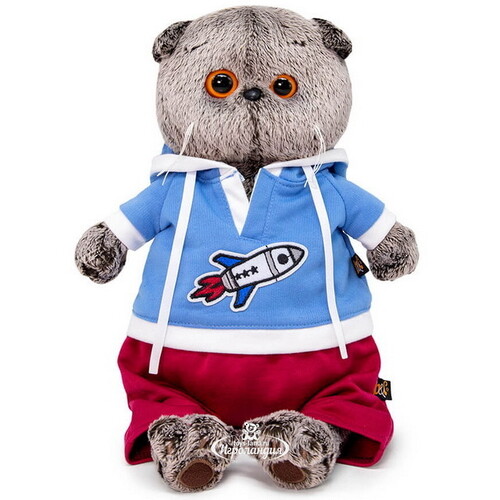 Одежда для Кота Басика 22 см - Футболка синяя с ракетой и сливовые штаны Budi Basa