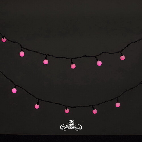 Светодиодная гирлянда Мультишарики 25 мм 70 розовых LED ламп 10 м, черный ПВХ, соединяемая, IP44 Snowhouse
