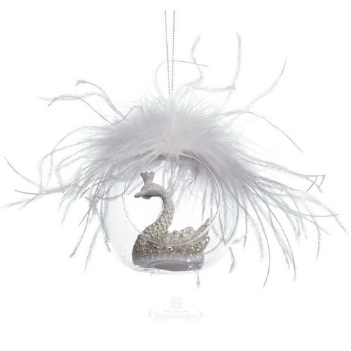 Стеклянный елочный шар с композицией Queenly Swan 8 см Goodwill