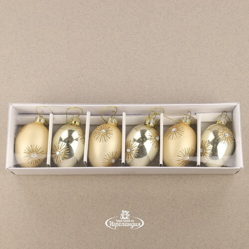Набор стеклянных елочных игрушек Яйца Oro Grazioso 6 см, 6 шт, подвеска Goodwill