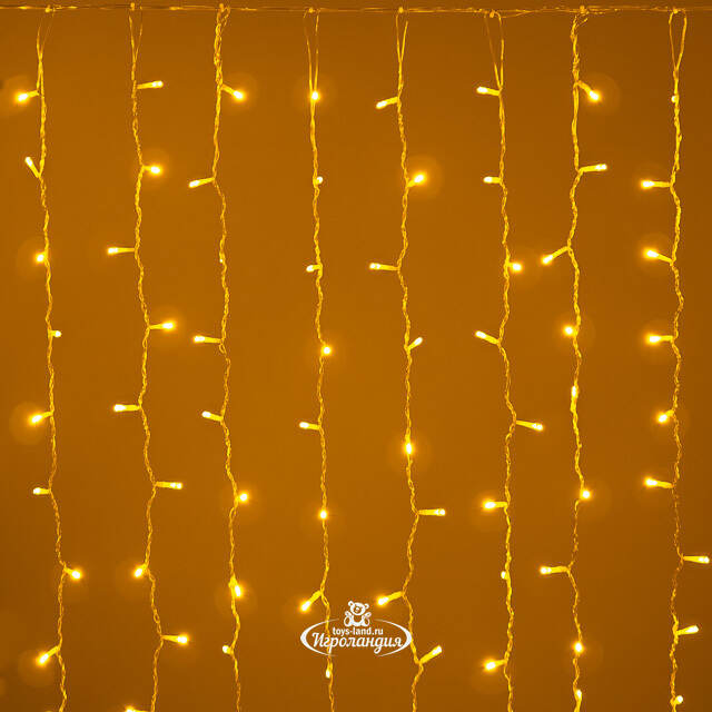 Гирлянда штора Quality Light 2*2 м, 400 желтых LED, прозрачный ПВХ, соединяемая, IP54 BEAUTY LED