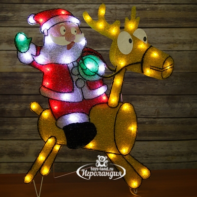 Светящееся панно Санта на олене 61*67 см, холодные белые LED, на подставке, IP44 Snowhouse