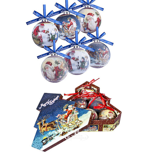 Набор шаров папье-маше в подарочной коробке Санта Дарит Подарки 7.5 см, 6 шт Mister Christmas