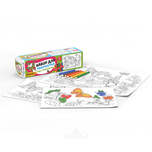 Набор детских раскрасок Сад с бабочками + карандаши 6 цветов Magneticus
