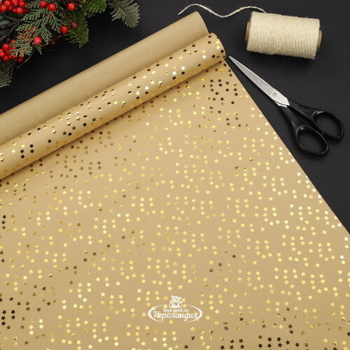 Новогодняя крафт бумага Xmas Style: Золотые Звездочки 200*70 см Koopman