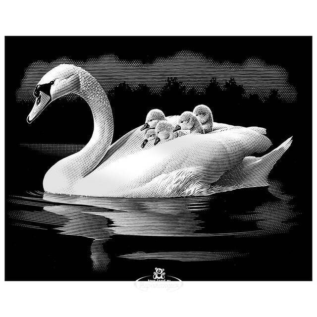 Гравюра серебряная "Лебедь и птенцы", 20*30 см Reeves (Ривс)