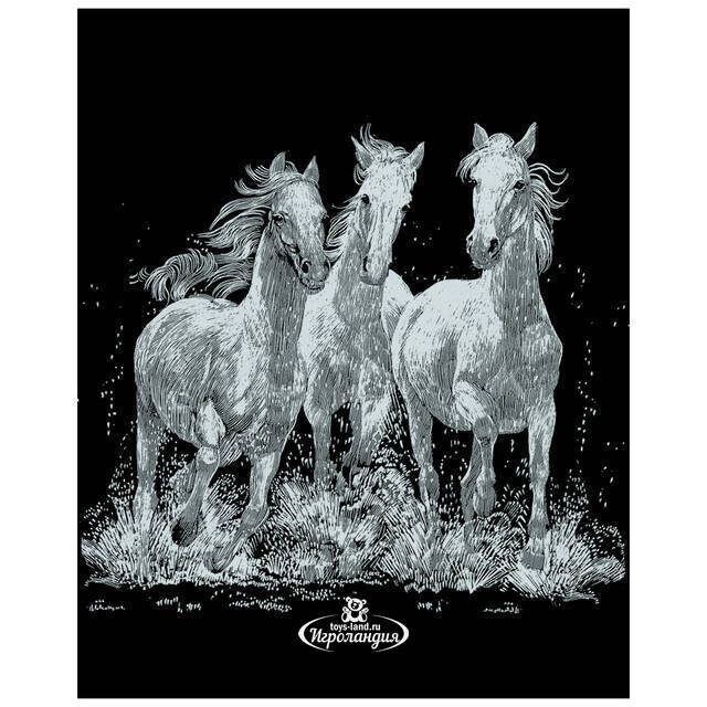 Гравюра серебряная "Дикие лошади", 20х30 см Reeves