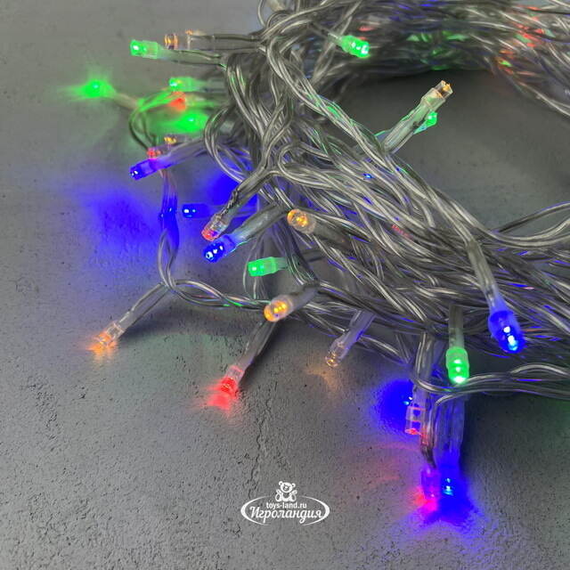 Светодиодная гирлянда Quality Light 100 разноцветных LED ламп 10 м, прозрачный ПВХ, соединяемая, IP44 BEAUTY LED (Бьюти Лэд)