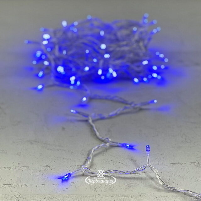 Светодиодная гирлянда Quality Light 100 синих LED ламп 10 м, прозрачный ПВХ, соединяемая, IP44 BEAUTY LED