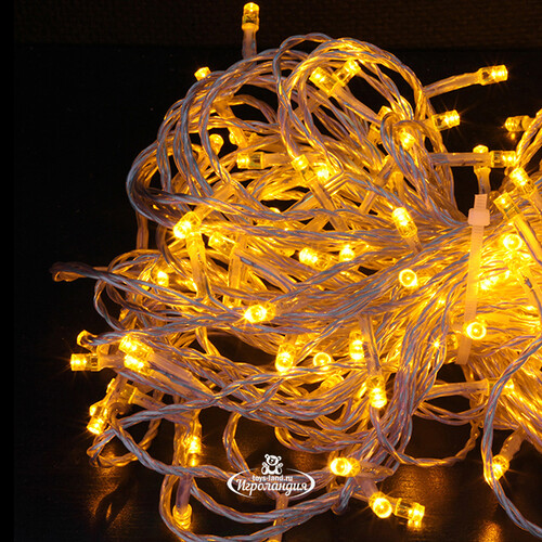 Светодиодная гирлянда Quality Light 100 желтых LED ламп 10 м, прозрачный ПВХ, соединяемая, IP44 BEAUTY LED