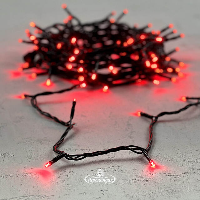 Светодиодная гирлянда Quality Light 100 красных LED ламп 10 м, с мерцанием, черный ПВХ, соединяемая, IP44 BEAUTY LED (Бьюти Лэд)