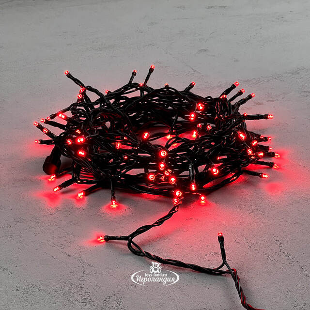 Светодиодная гирлянда Quality Light 100 красных LED ламп 10 м, с мерцанием, черный ПВХ, соединяемая, IP44 BEAUTY LED (Бьюти Лэд)