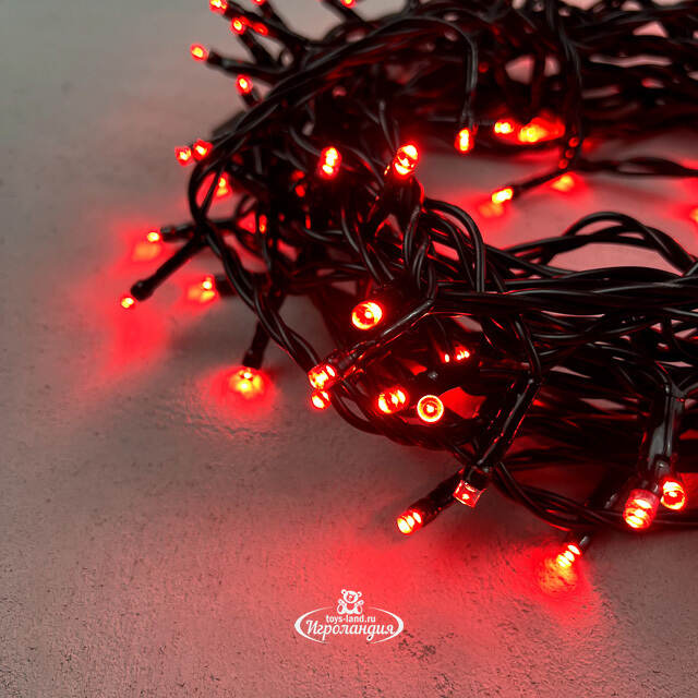 Светодиодная гирлянда Quality Light 100 красных LED ламп 10 м, с мерцанием, черный ПВХ, соединяемая, IP44 BEAUTY LED (Бьюти Лэд)