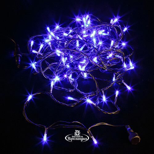 Светодиодная гирлянда Quality Light 100 синих LED ламп 10 м, с мерцанием, черный ПВХ, соединяемая, IP44 BEAUTY LED
